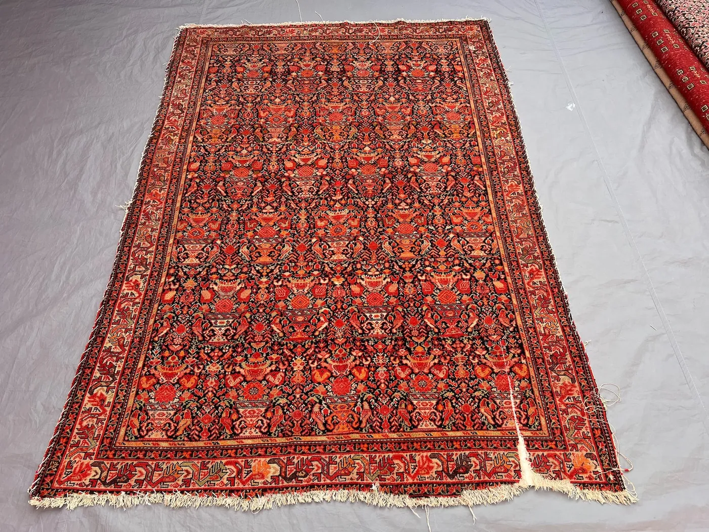 Antique 1920s 4'4 x 6'4 ft Afghan Baluchi Large Area Kilim Flatweave Hand-Woven Rug, Geometric Design, Collector Piece Living Room