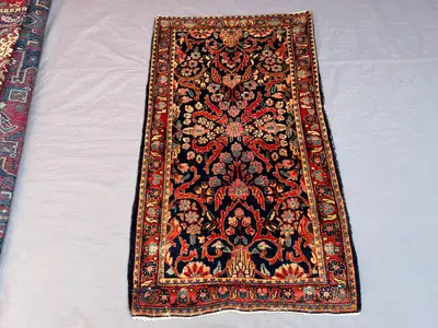 Antique 2'6 x 4'4 ft Afghan Baluchi Hand-Knotted Rug, Floral Design, Soft Pile, Traditional Accent Rug, Tribal