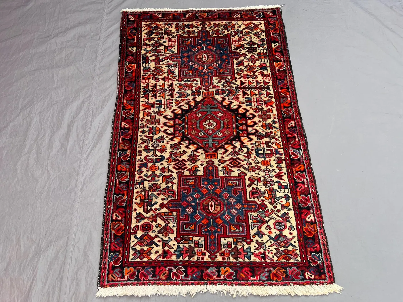 Vintage 2'7 x 4'2 ft Afghan Baluchi Hand-Knotted Rug, Geometric Design, Tribal Wool, Soft Pile, Traditional Accent Rug Living Room Hallway