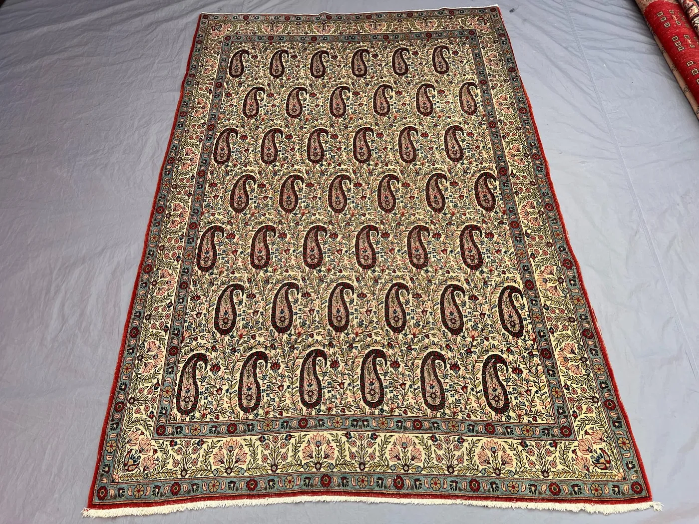 4'6 x 6'9 Persian-Style Mir Boteh Rug | Serabend Paisley Design | Vintage Afghan Hand-Knotted Wool, Cream & Red