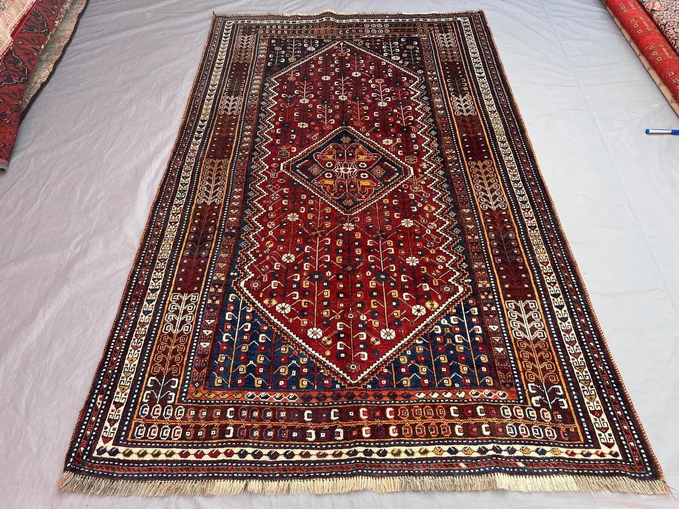 Red 5x8 ft Vintage Afghan Baluchi Rug Soft Pile Tribal Geometric Design, Living Room Bedroom, Boho Decor, Handwoven Area Rug One Of a Kind
