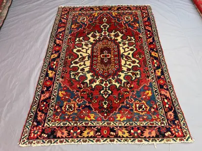 Red 4'9x6'8 ft Vintage Afghan Baluchi Rug Soft Pile Geometric Design,Handwoven Wool Area Rug,  Living Room Bed