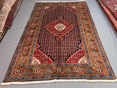 Vintage Afghan Baluchi Rug 6'6x9'9 Geometric Medallion Design Red Navy Floral Tribal Large Area Rug Living Roo