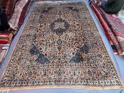 Antique 10'2x13'3 ft Turkish-Inspired Floral Medallion Rug Soft Pile, Handwoven Wool, Large Area Rug, Living R