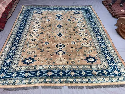 Vintage 8'3x9'4 ft Turkish-Inspired Large Area Rug Soft Pile, Floral Medallion Design, Handwoven 100% Wool, Li