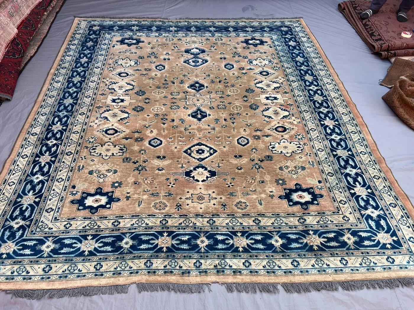 Vintage 8'3x9'4 ft Turkish-Inspired Large Area Rug Soft Pile, Floral Medallion Design, Handwoven 100% Wool, Living Room, Dining Room Rug