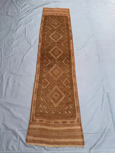 2 x 8 ft Afghan Hand-Knotted Vintage Rare Soft Pile Narrow Runner Rug - Terracotta Faded Mishwani Design | Liv