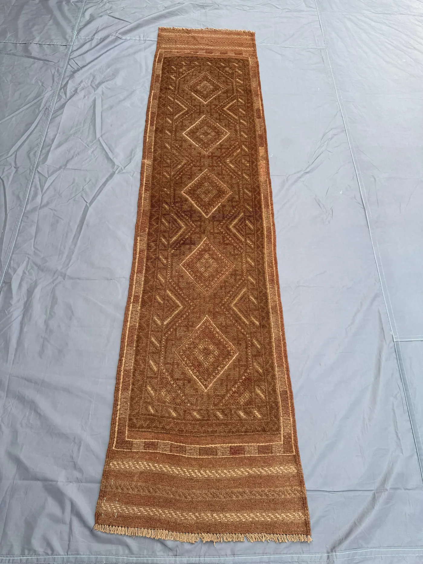 2 x 8 ft Afghan Hand-Knotted Vintage Rare Soft Pile Narrow Runner Rug - Terracotta Faded Mishwani Design | Living room & Entryway decor