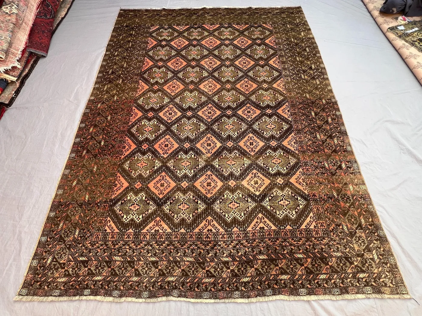 Vintage 6'8x9 ft Afghan Baluchi Hand-Knotted Rug, Tribal Geometric Design, Wool, Area Rug, Living Room, Dining Room, Boho Décor