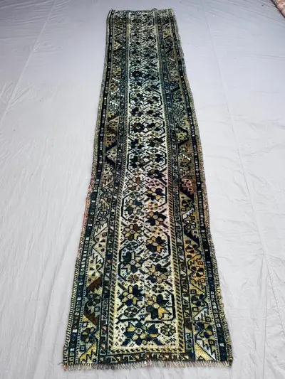 2x9'6 Afghan Hand-Knotted Runner Rug, Vintage Tribal Design, Soft Pile, Geometric, Hallway, Living Room Decor,