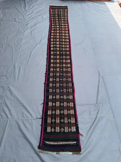 1.5 x 11.1 ft Afghan Hand Woven Vintage Flat Weave Kilim One of a Kind Narrow Runner Large Area Entryway Rug B