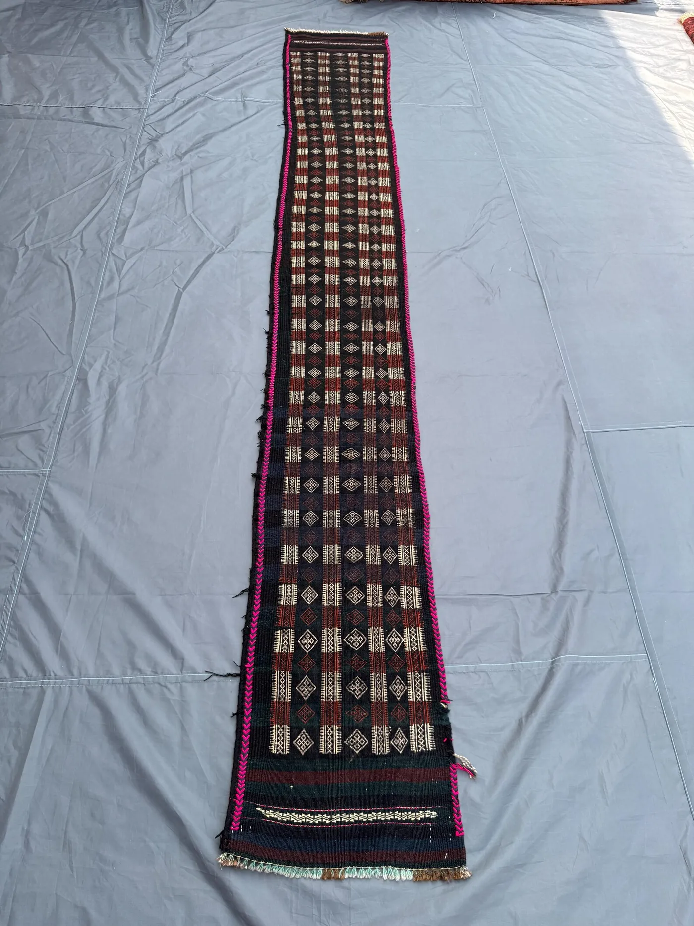 1.5 x 11.1 ft Afghan Hand Woven Vintage Flat Weave Kilim One of a Kind Narrow Runner Large Area Entryway Rug Balochi Design