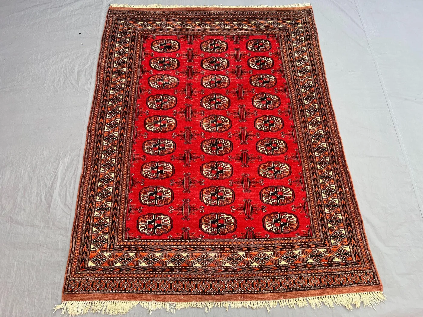 Vintage Afghan Baluchi Rug, Handwoven, Red & Black Geometric Design, 4' x 5'3" (122 x 160 cm), Wool Area Rug, Tribal Home Decor