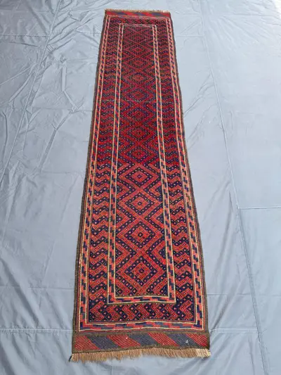 2 x 9 ft Afghan Hand-Knotted Vintage Unique Soft Pile Runner Rug One of a Kind Narrow Hallway Mishwani Design 