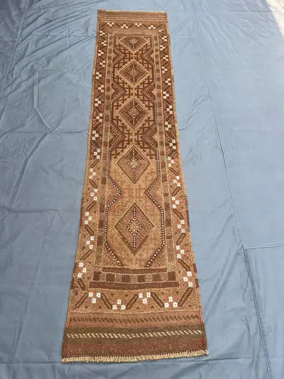Terracotta "2x8" ft Hand-Knotted Afghan Mishwani Runner Rug Tribal Geometric Pattern Wool Hallway Carpet Boho 