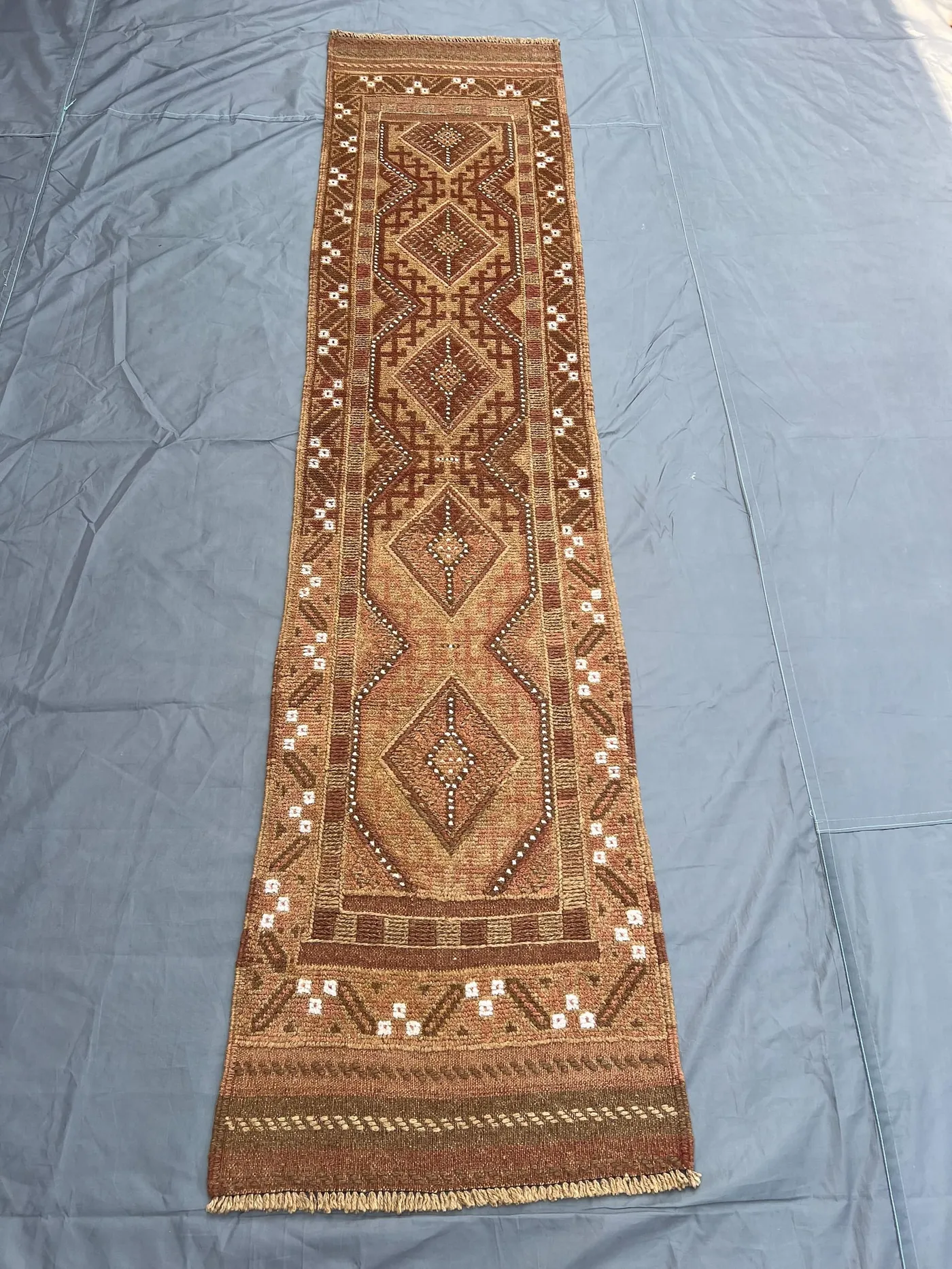 Terracotta "2x8" ft Hand-Knotted Afghan Mishwani Runner Rug Tribal Geometric Pattern Wool Hallway Carpet Boho Vintage Home Decor