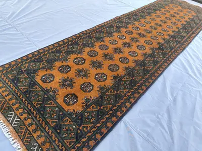 3x10 Mustard Modern Afghan Bokhara Runner Rug, Hand-Knotted Wool Carpet, Long Hallway Tribal Design Soft Pile 