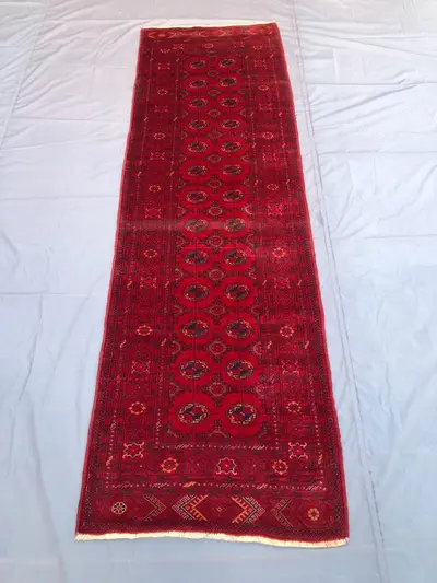 Handmade 3x8 ft Afghan Turkmen Runner | Traditional Wool Tribal Carpet | 3x8 ft Afghan Turkmen Runner | Vintag
