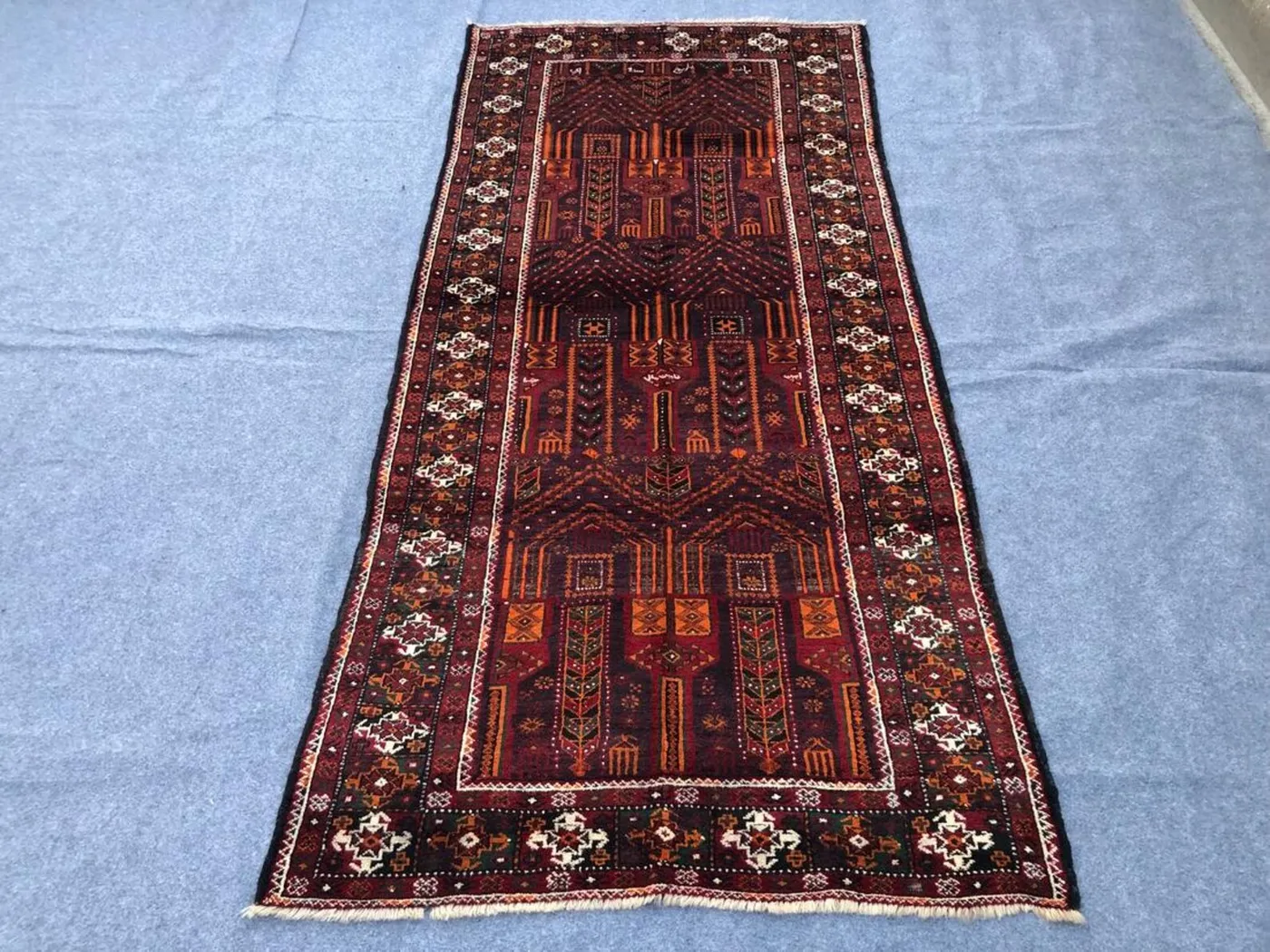 4x9 ft Geometric Antique Rug / Vintage Baluchi Rug/ Afghan Handmade Tribal Wool Rug/ Oriental Turkmen Rug in Excellent Condition 127x274 cm
