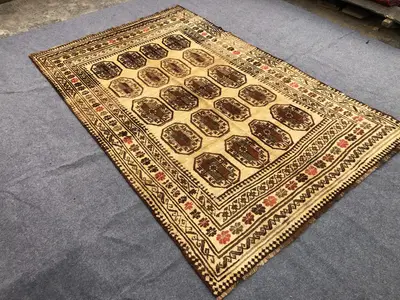 1950s 6x9 ft Geometric Antique Rug / Pill pia Design / Afghan Baluchi Rug/ Turkmen Handmade Wool Rug/ Bedroom 