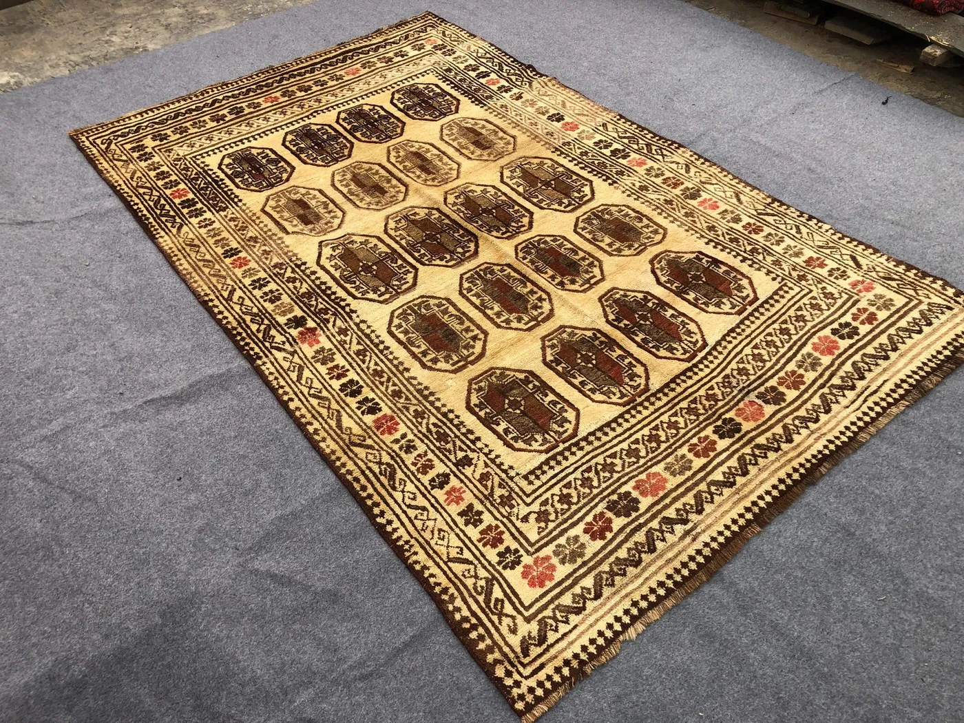 1950s 6x9 ft Geometric Antique Rug / Pill pia Design / Afghan Baluchi Rug/ Turkmen Handmade Wool Rug/ Bedroom rug/ 176x271 cm Rug