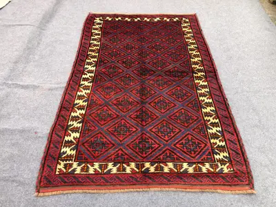 1970s 5x8 ft Geometric Antique Rug / Maldari Design / Afghan Baluchi Rug/ Turkmen Handmade Wool Rug/ Bedroom r