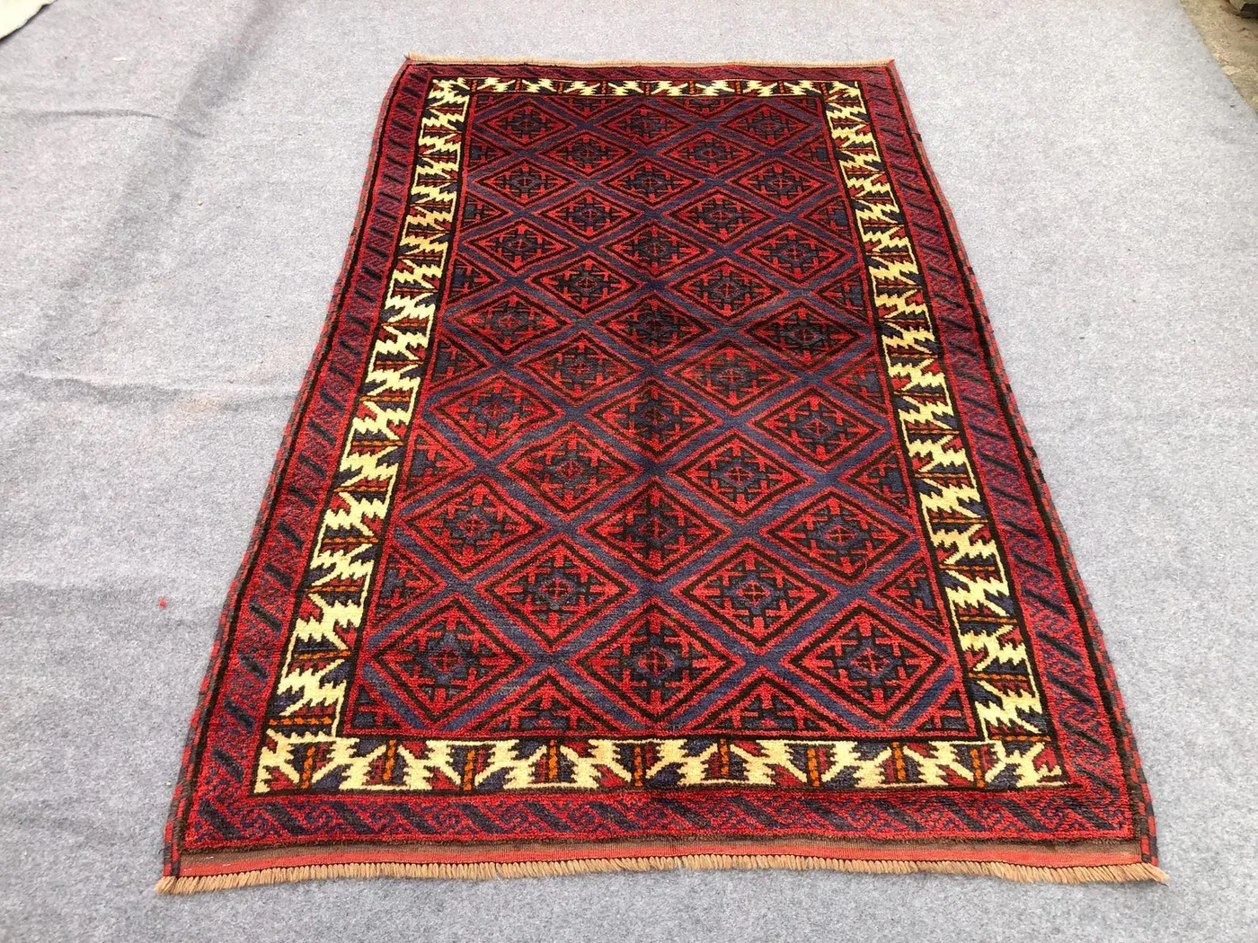 1970s 5x8 ft Geometric Antique Rug / Maldari Design / Afghan Baluchi Rug/ Turkmen Handmade Wool Rug/ Bedroom rug/ 152x240 cm Rug