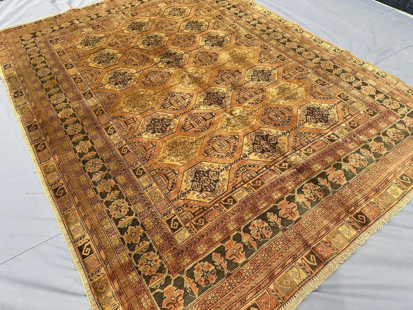 1970s Antique Gold Khal Mohammadi Rug 9x7 Vintage Turkmen Tribal Wool Rug, Handmade Oriental Carpet, Living Room Rug, Earthy Terracotta Rug