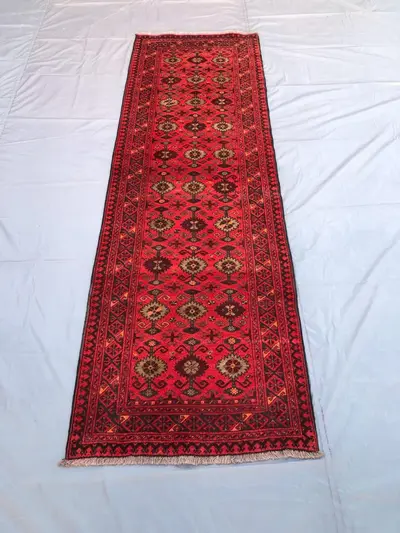 Afghani Vintage Runner Rug - 3x9 ft Handmade Wool Rug for Living Room, Hallway, Entryway, or Bedroom - Traditi