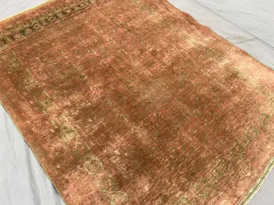Vintage Afghan Turkoman Rug | 5'1 x 6'5 ft Hand-Knotted Wool Carpet | Brown Beige Geometric Tribal Design | Ra