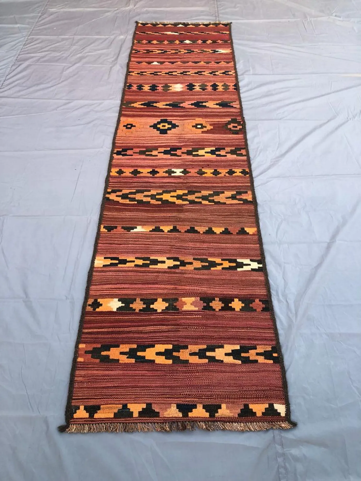 2x10 ft Vintage Runner kilim/ Geometric design Afghan Flatweave Kilim, Turkmen Handmade Wool kilm/ Oriental Hallway Runner Rug , Chobe Kilim