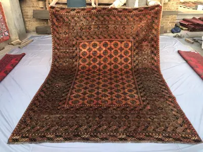 7x10 antique turkmen bokhara rug, Geometric Pattern Terracotta Rug, One Of A Kind, Bedroom Rug Outdoor, Tribal