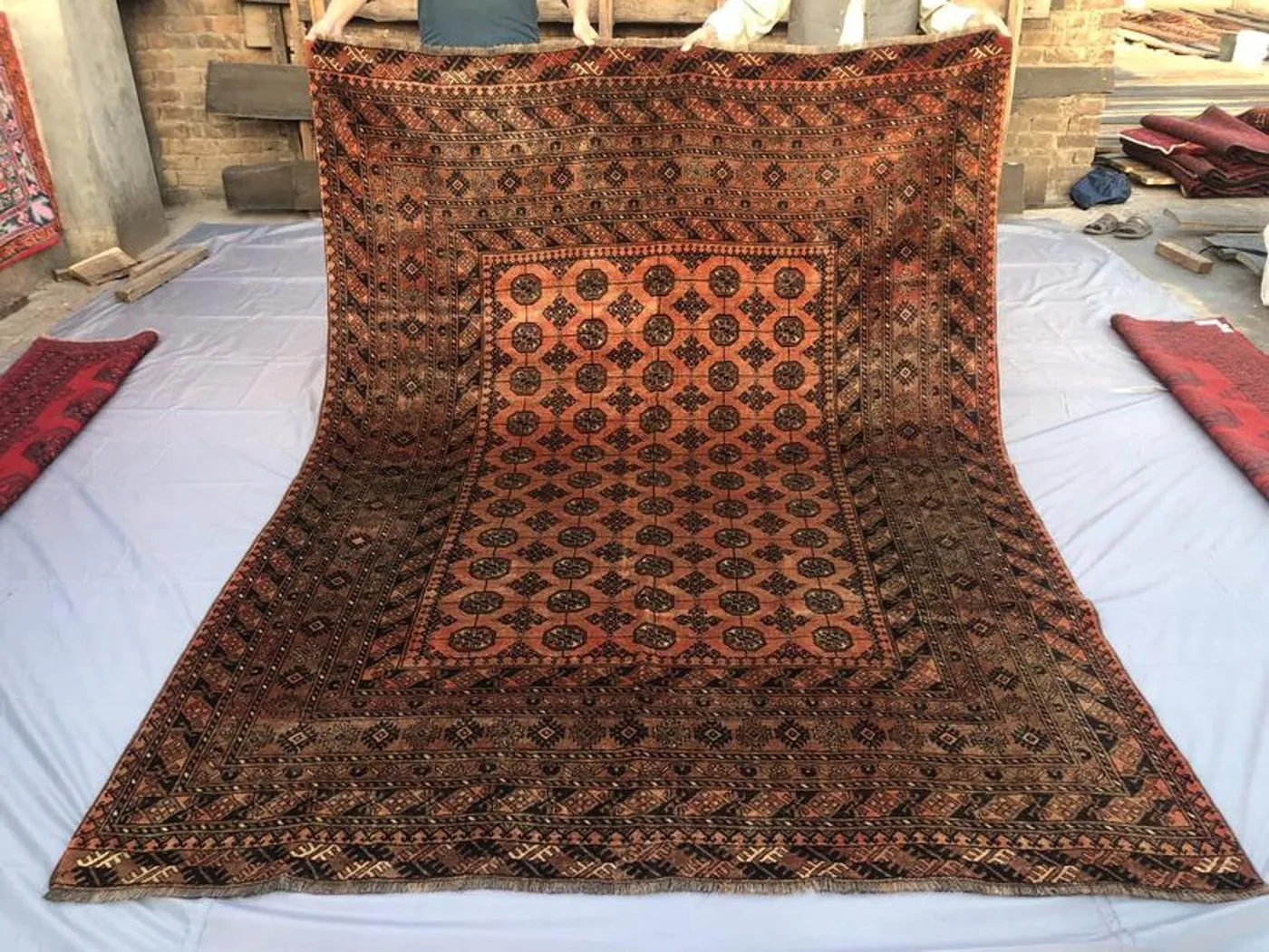7x10 antique turkmen bokhara rug, Geometric Pattern Terracotta Rug, One Of A Kind, Bedroom Rug Outdoor, Tribal Afghan Wool Rug, Baho Decor