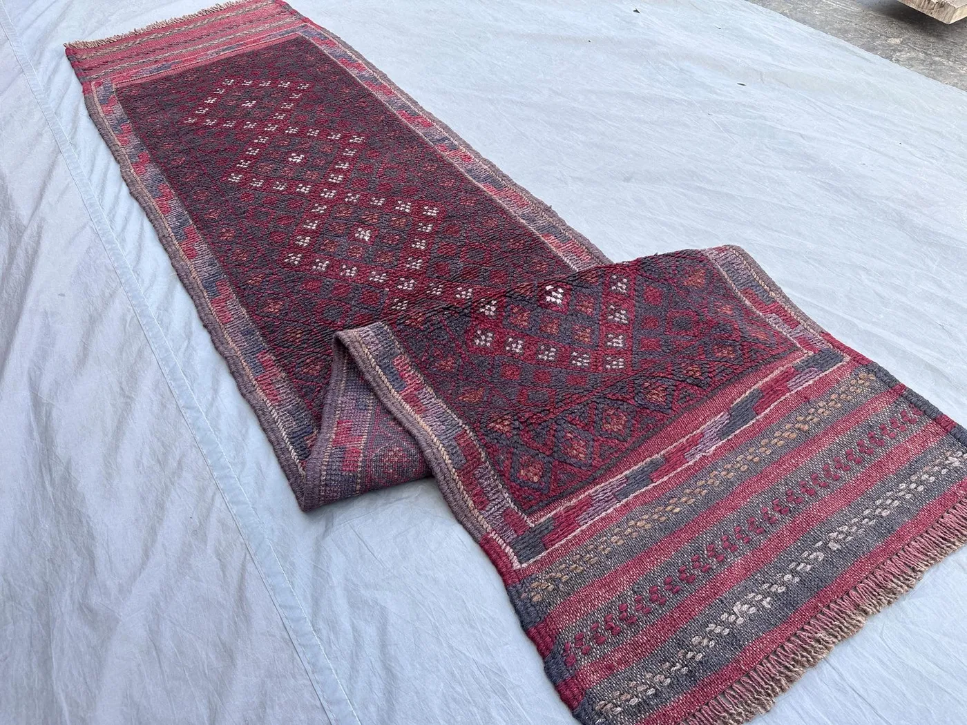 1'10x7'10 ft Antique Afghan Handmade Runner Rug Tribal Mishwani Baluch Wool Rug | Vintage Terracotta Hallway Carpet | Rustic Bohemian Decor