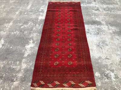 Antique 3.5x9 ft Turkmen Runner Rug – Hand-Knotted Afghan Wool Carpet – Mowri Design for Hallway, Bokhara Kitc