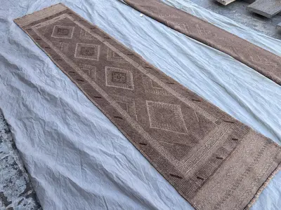 1'10x8'5 ft Antique Afghan Handmade Runner Rug | Tribal Mishwani Baluch Wool Rug | Vintage Terracotta Hallway 