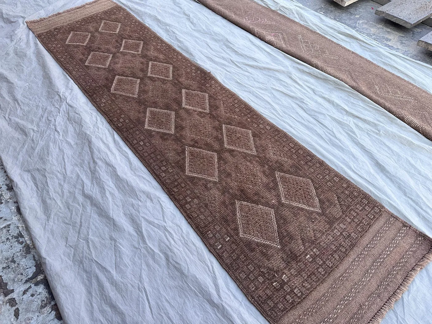 1'2 x 8'3 Antique Afghan Handmade Runner Rug | Tribal Mishwani Baluch Wool Rug | Vintage Terracotta Hallway Carpet | Rustic Bohemian Decor