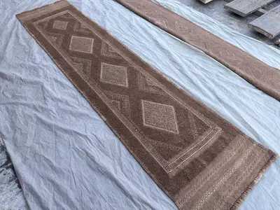 1'11 x 8 ft Antique Afghan Handmade Runner Rug | Tribal Mishwani Baluch Wool Rug | Vintage Terracotta Hallway 