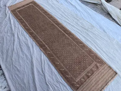 2'0x 7'10 Afghan Hand Knotted Vintage Rare Soft Pile One of a Kind Narrow Runner Terracotta Color Faded Mishwa