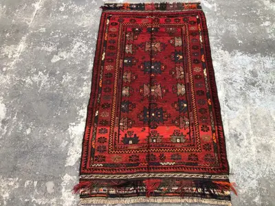Antique Afghan Baluch Rug 3.2x4.9 ft – Turkmen Tribal Soft Pile Wool Handmade Carpet – Unique Vintage Nomadic 