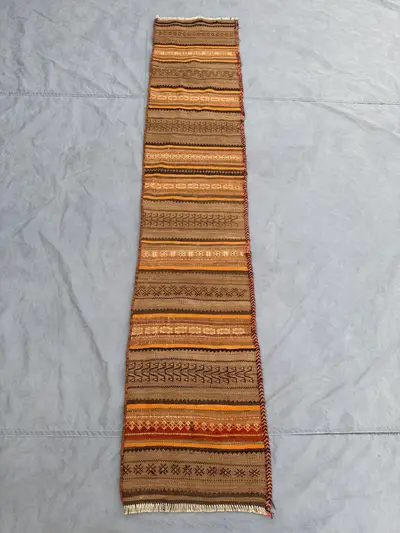 2 x 8 ft Afghan Hand Woven Flat Weave Kilim One-of-a-Kind Runner Rug Home Boho Decor Rug Maimana Design