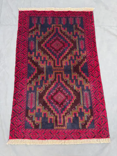 Afghan vintage hand knotted 3 x 5 ft soft pile rug one of a kind small tribal area rug geometric balochi desig
