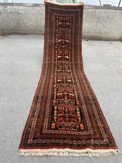 Antique Turkmen Baluch Runner | 2'6 x 9'1 ft | Tribal Ali Khuja Design | Hand-Knotted Wool Rug | Hallway Carpe