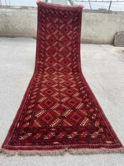 Antique Turkmen Tribal Runner Rug | 2'10x9'2 ft | Hand-Knotted Wool | Geometric Bukhara Design | Hallway Carpe