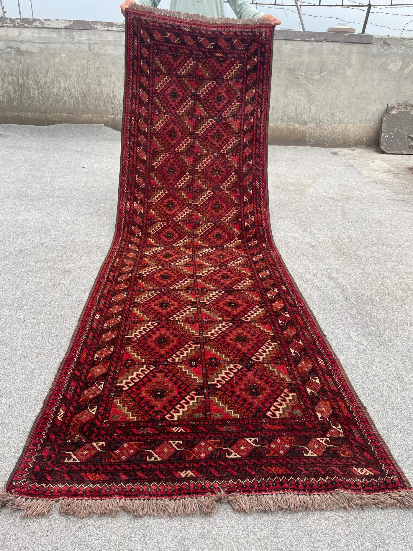 Antique Turkmen Tribal Runner Rug | 2'10x9'2 ft | Hand-Knotted Wool | Geometric Bukhara Design | Hallway Carpet Handmade Runner Rug, Kitchen