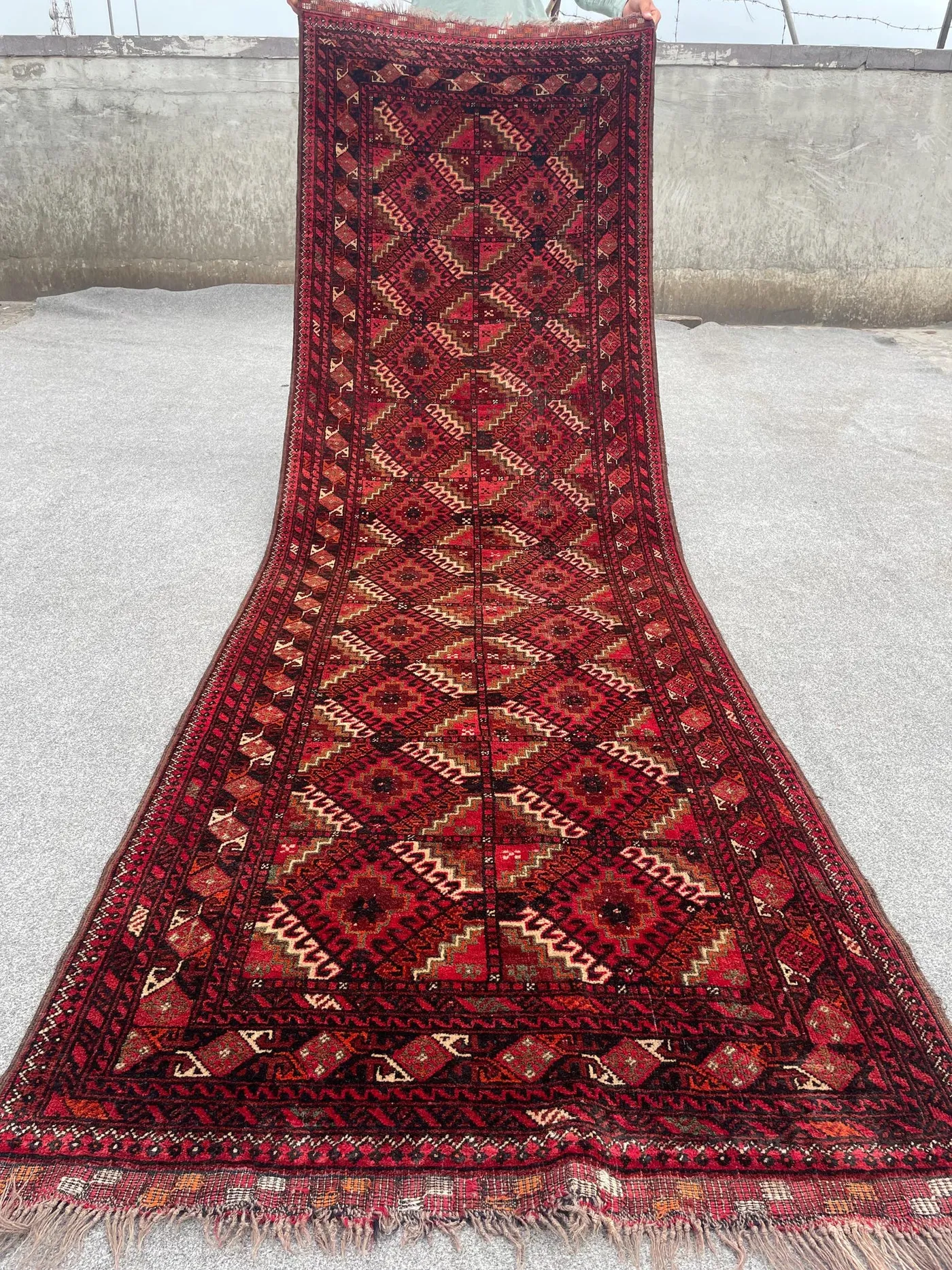 Antique Turkmen Tribal Runner Rug | 3x9'1 ft | Hand-Knotted Wool | Geometric Bukhara Design | Hallway Carpet | Handmade Afghan Rug, Kitchen