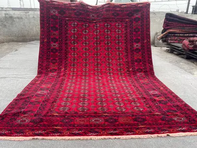 Handwoven Afghan Bokhara Rug, 7x9 Red Wool Carpet, Vintage Oriental Area Rug, Traditional  Handmade Rug, Large