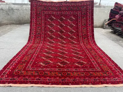 7x10 Antique Ersari Rug, Hand-Knotted Wool Carpet | Tribal Afghan Red Geometric Design | Collectible Vintage A