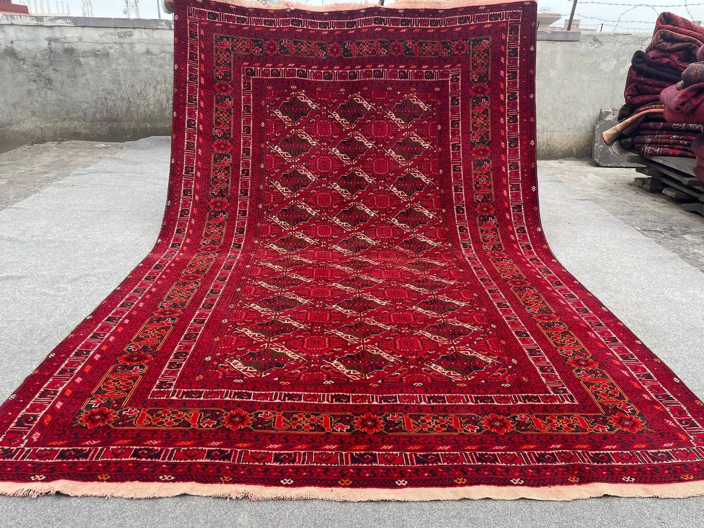 7x10 Antique Ersari Rug, Hand-Knotted Wool Carpet | Tribal Afghan Red Geometric Design | Collectible Vintage Area Rug, Living room Rug