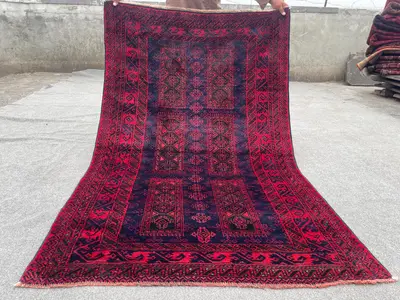3'9" x 6'1" Antique Afghan Baluch Yaqoon Khani Rug, 1970s Handmade Wool Carpet, Geometric Tribal Turkmen Red R